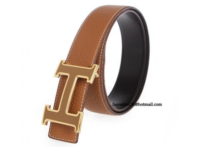 Hermes 2014 Classic Stripe Leather Reversible Belt Enamel Buckle