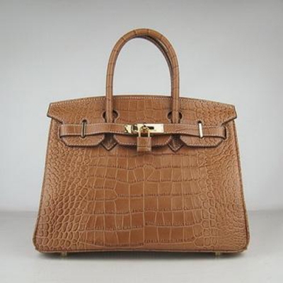 Hermes Birkin 30CM Crocodile Stripe Chocolate Gold