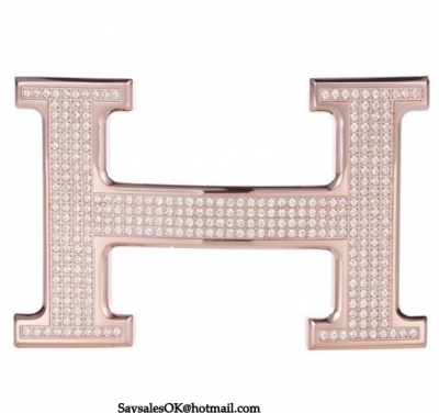 Hermes 18k Rose Gold Plated H Buckle with Full Diamonds