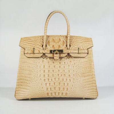 Hermes Birkin 35Cm Crocodile Head Stripe Handbags Ocher Gold