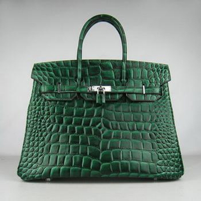 Hermes Birkin 35CM Crocodile Stripe Sea Green Silver