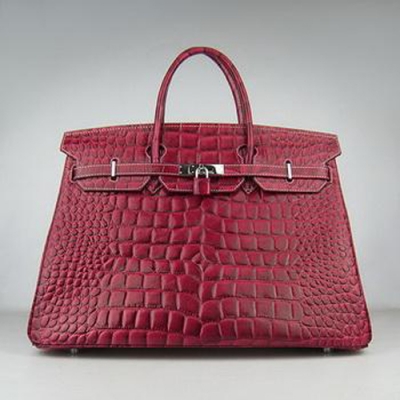 Hermes Birkin 40CM Crocodile Stripe Crimson Silver