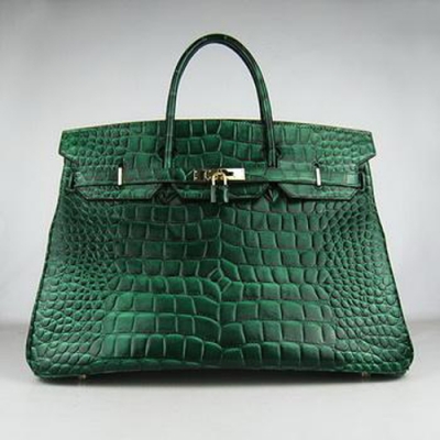 Hermes Birkin 40CM Crocodile Stripe Sea Green Gold