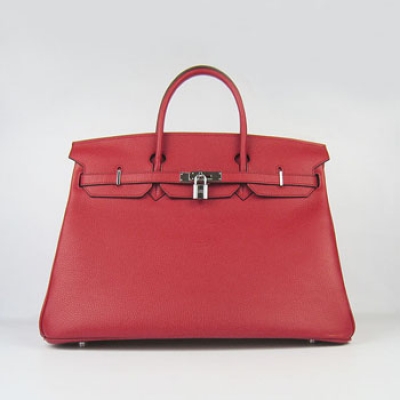 Hermes Birkin 40Cm Togo Leather Handbags Red Silver