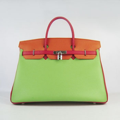 Hermes Birkin 40Cm Togo Leather Handbags Red/Orange/Green Silver