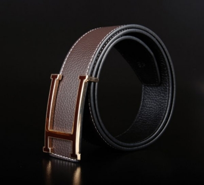 Hermes Classic Stripe Leather Reversible Belt Coffee/Black