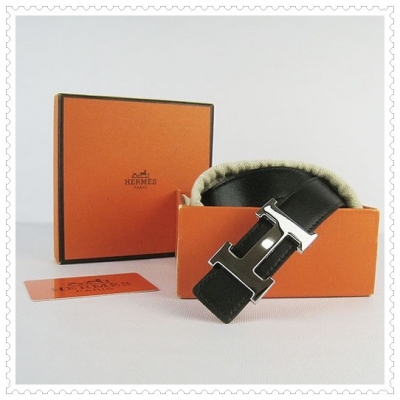 Hermes Classic Stripe Leather Reversible Belt Black/Coffee Class