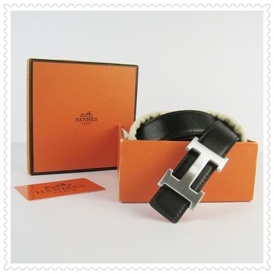 Hermes Classic Stripe Leather Reversible Belt Black/Orange Class