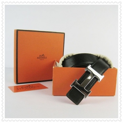 Hermes Classic Stripe Leather Reversible Belt Black/orange Class