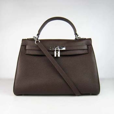 Hermes Kelly 32Cm Togo Leather Dark Coffee Silver