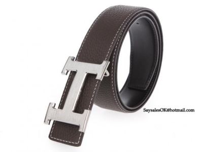 Hermes 2014 Classic Stripe Leather Reversible Belt Classic Buckl