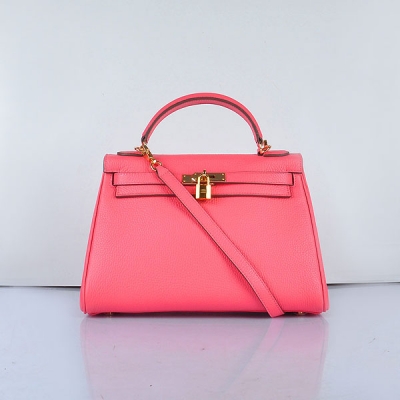 Hermes Kelly 32CM Tote Leather Bag Pink lipstick Silver