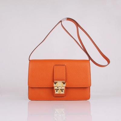 Hermes Medor Orange Calf Shoulder Bag Gold